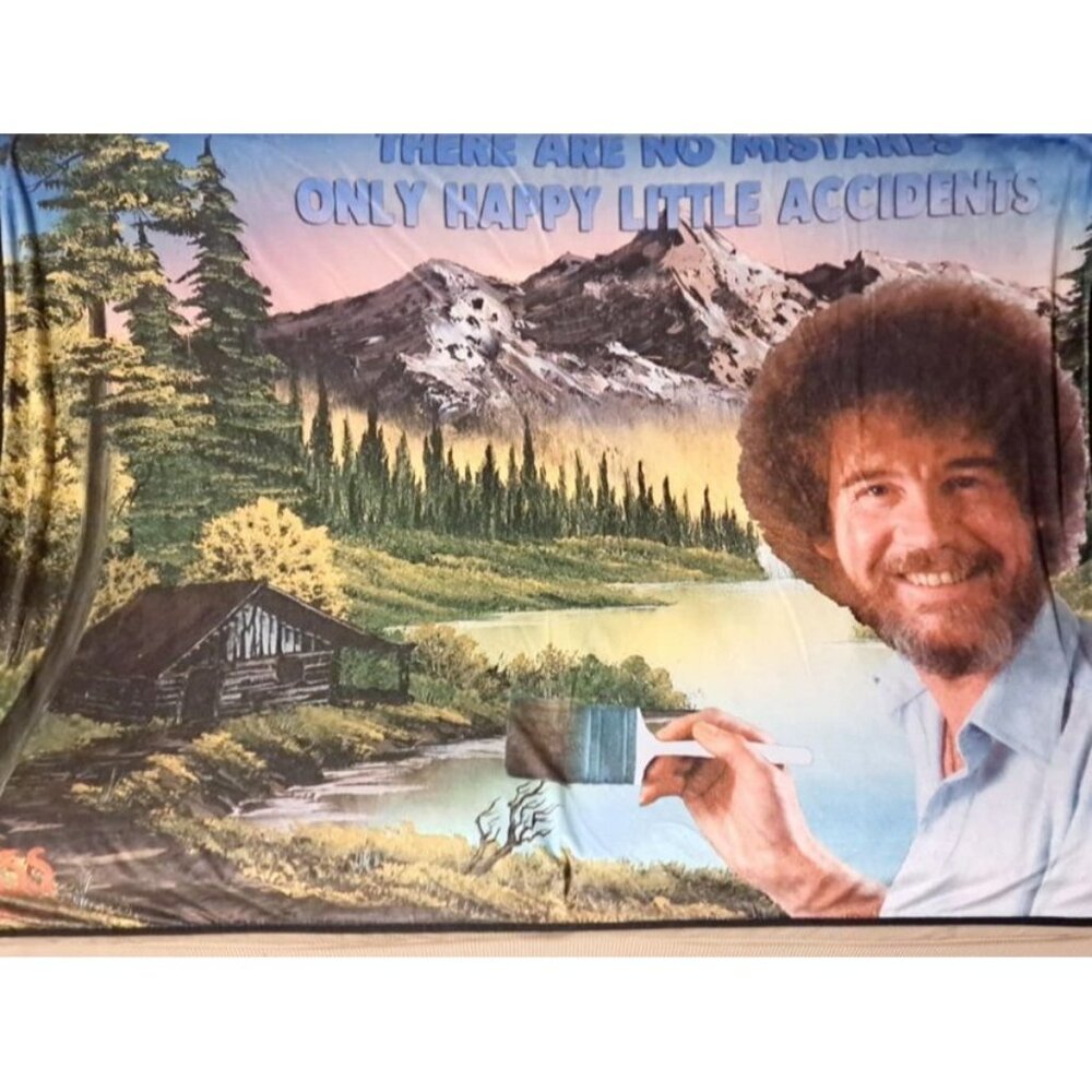 Bob Ross Blanket Painting Painter Fleece Gift Throw Plush Happy Little Accidents - Picture 2 of 3